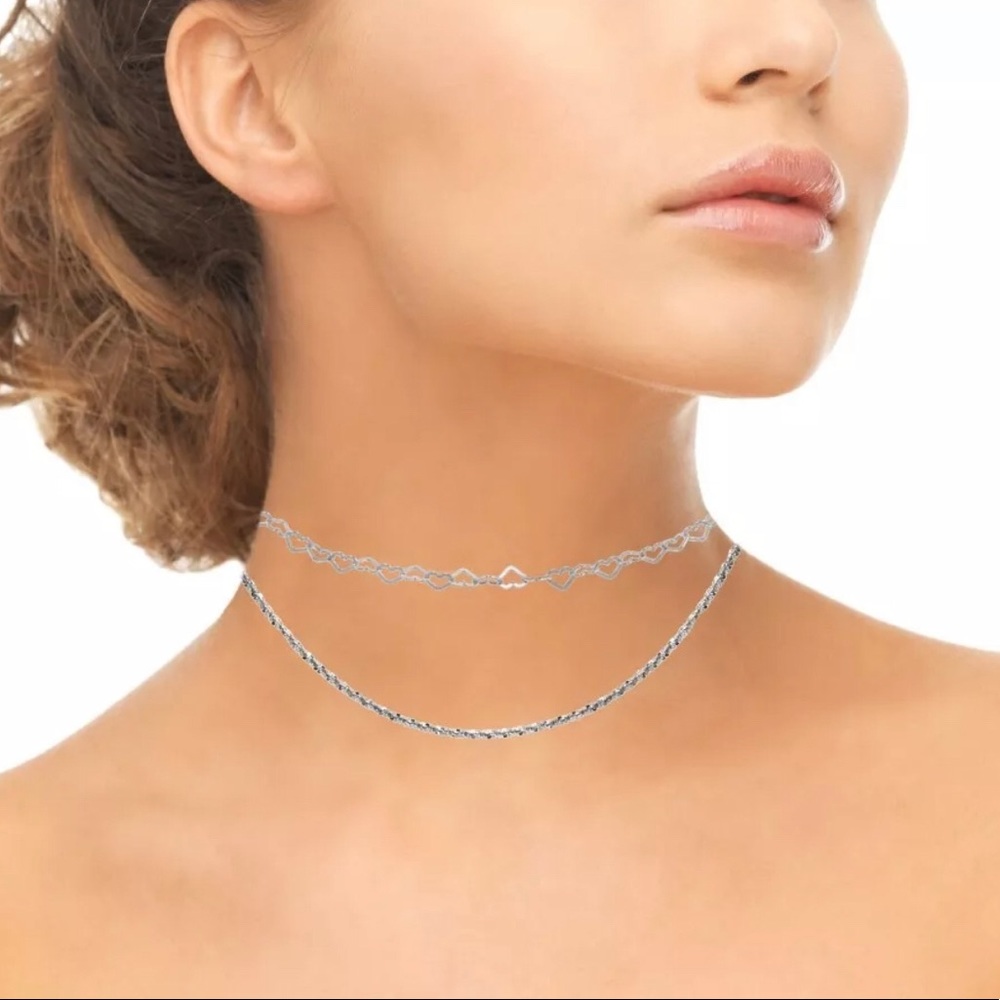 Sterling Layered Heart & Twist Rope Necklace - Picture 5 of 5